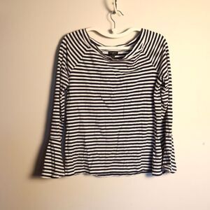 Talbots Petite Medium Black White Striped Cotton Modal Tee Boat Neck